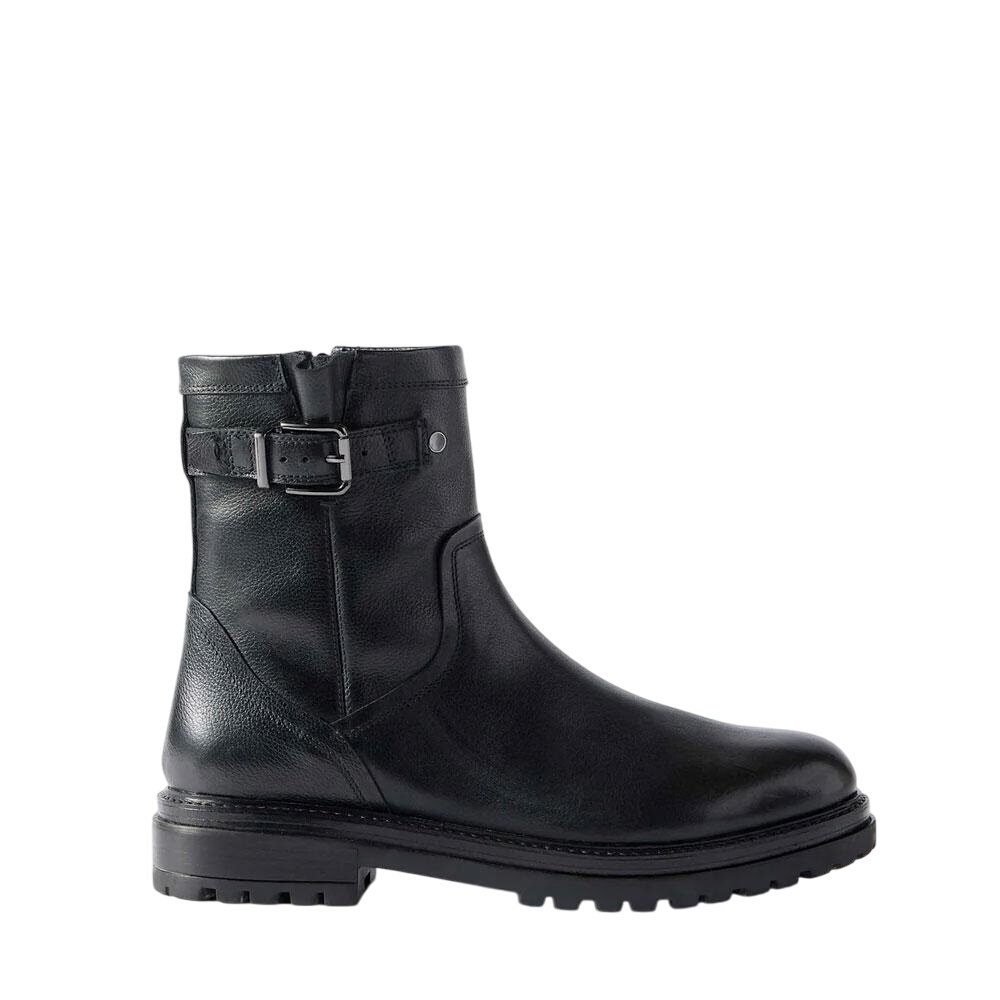 Mint Velvet Gia Black Leather Ankle Biker Boots
